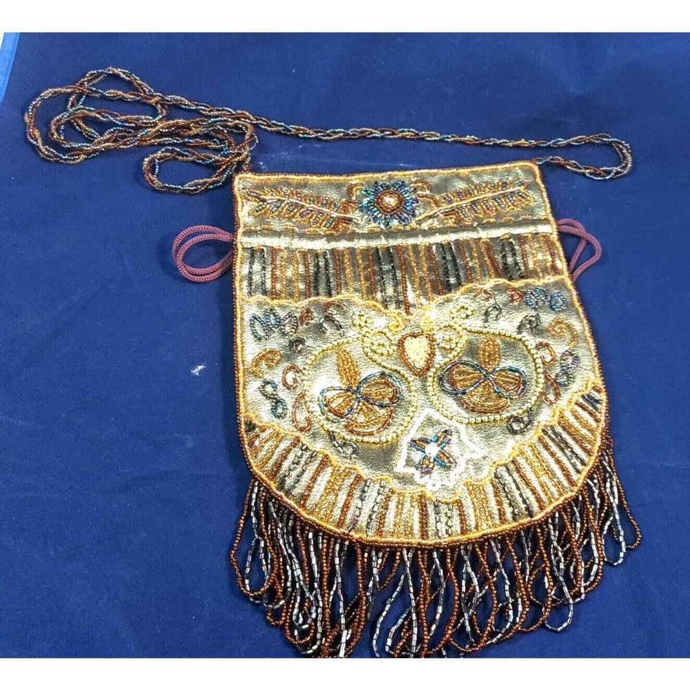 Vintage Beaded Fringe Mini Bag ~ Crossbody Colorful Small Purse with Strap - Picture 4 of 7